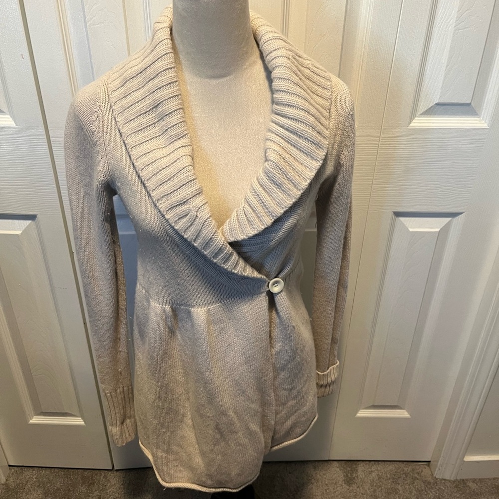 Talula Cream Shawl Collar Button Cardigan Sweater